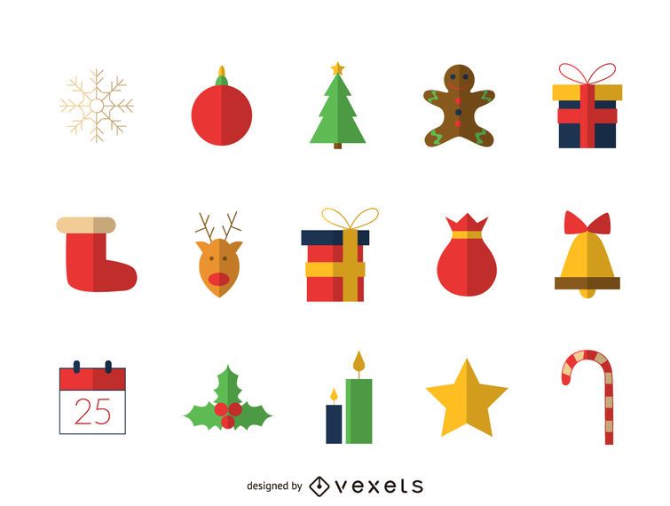 Conjunto de ícones de elementos de Natal plana Conjunto de ícones de elementos de Natal plana
