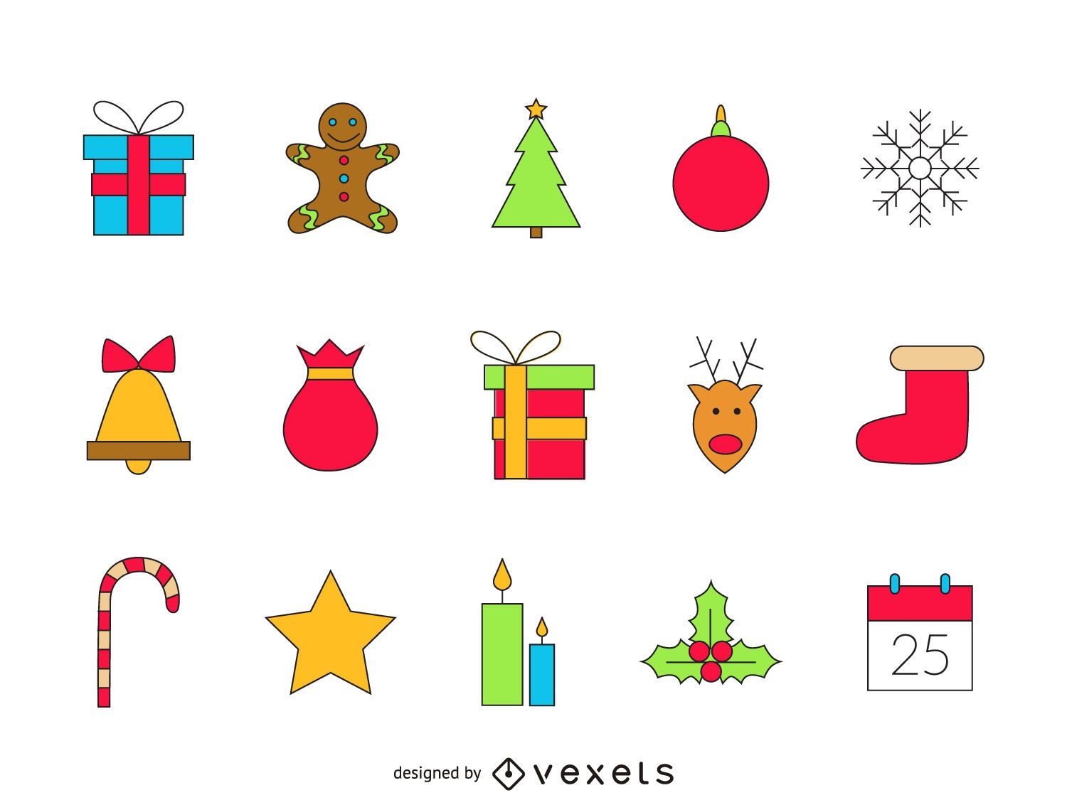 Conjunto de ícones de Natal desenhado
