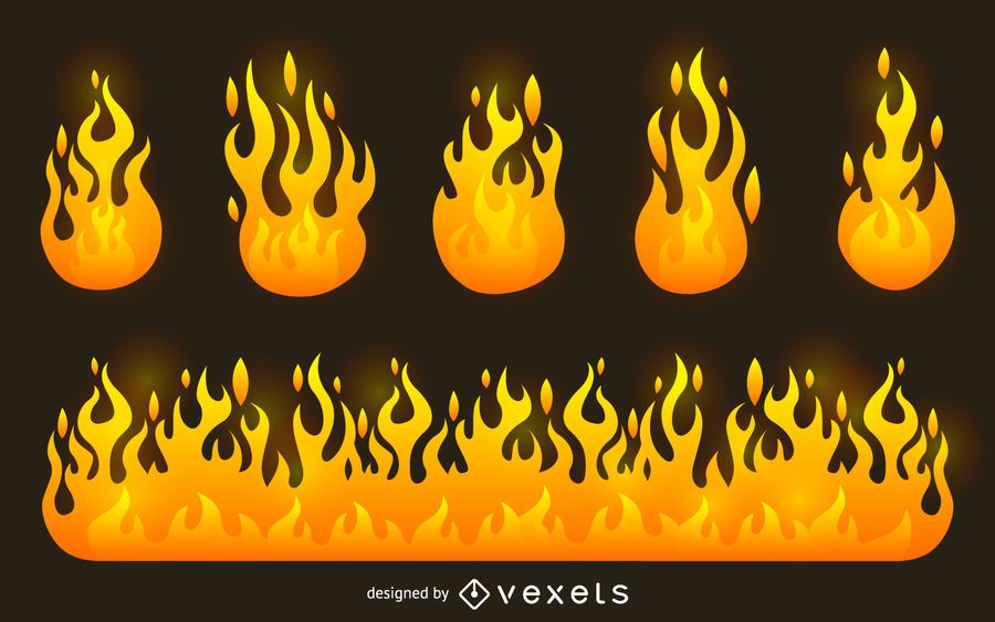 Conjunto de ilustración de llama de fuego Conjunto de ilustración de llama de fuego