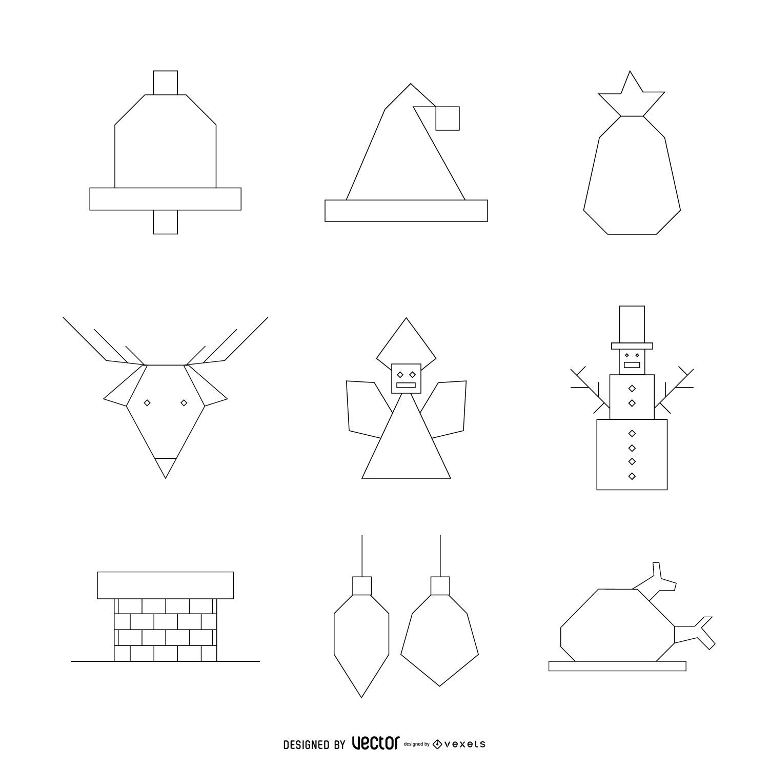 Geometrisches Weihnachtsikonen-Umrisspaket