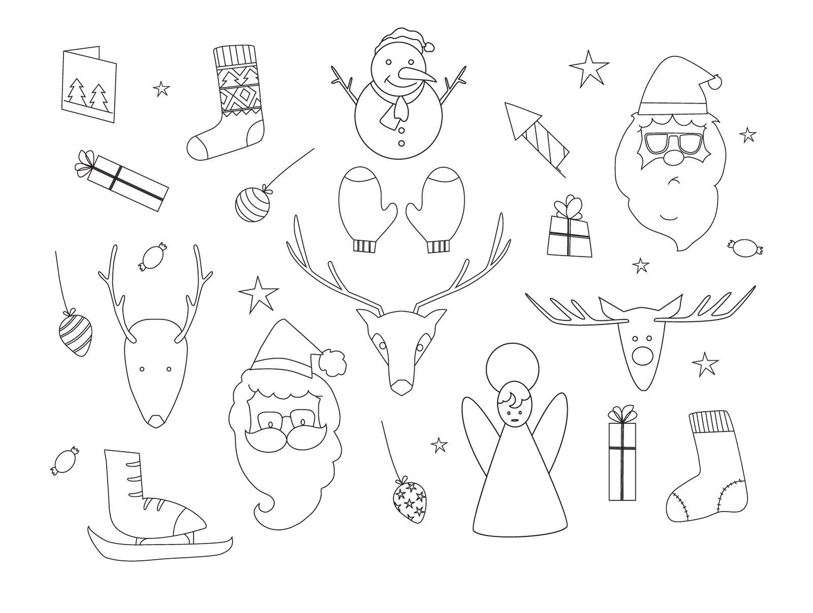 Download Hand Drawn Christmas Elements Outline Set - Vector Download