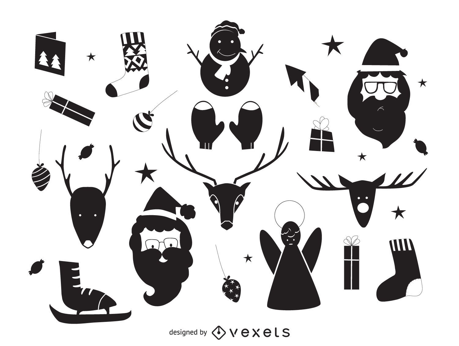 Hand drawn Christmas elements silhouettes