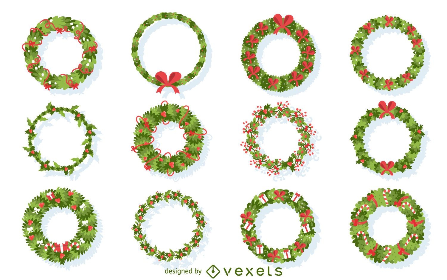 Flat Christmas wreath illustration collection