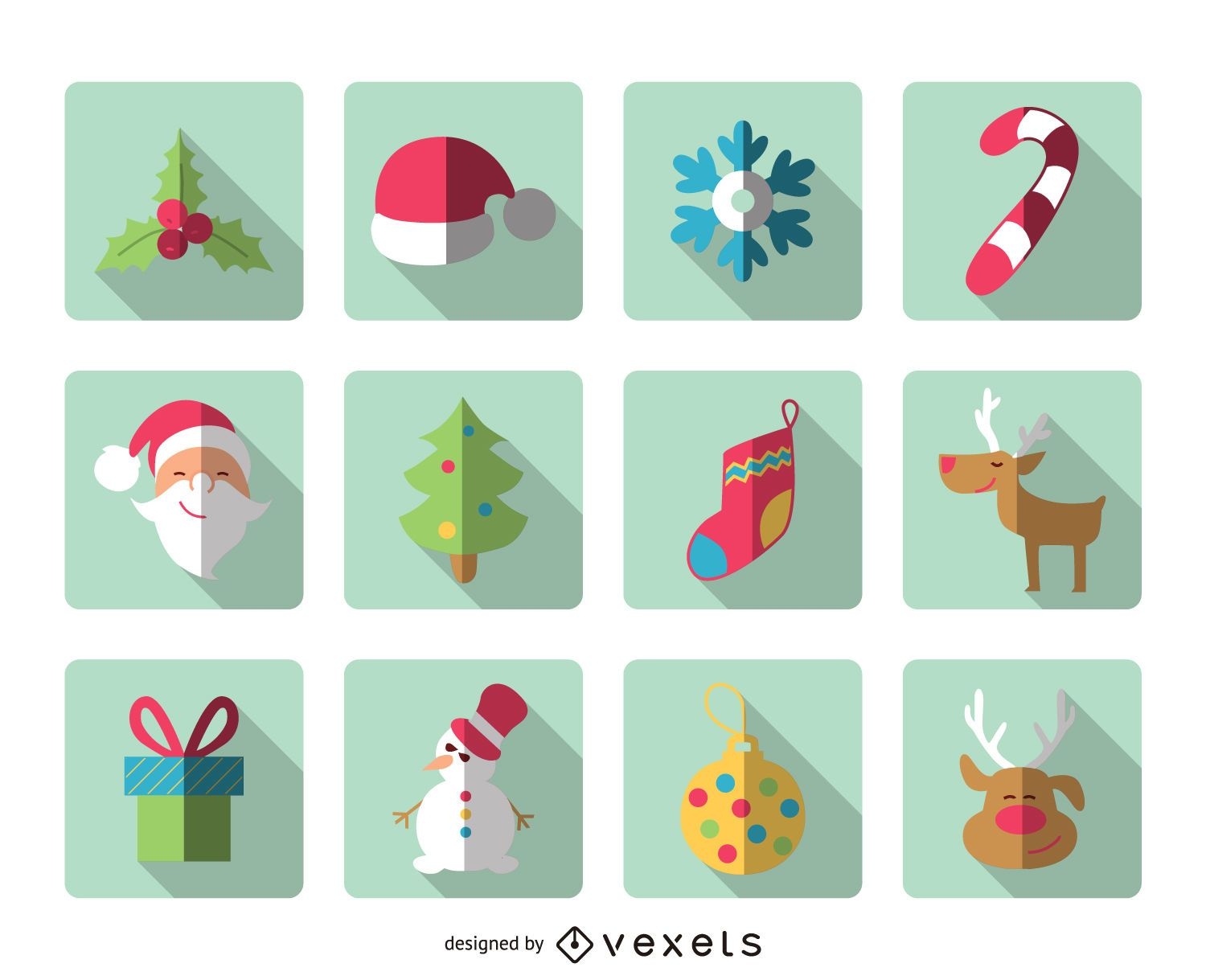 Paquete de iconos cuadrados redondeados de Navidad plana