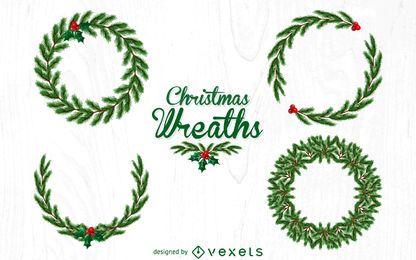 Conjunto de ilustración de corona de Navidad