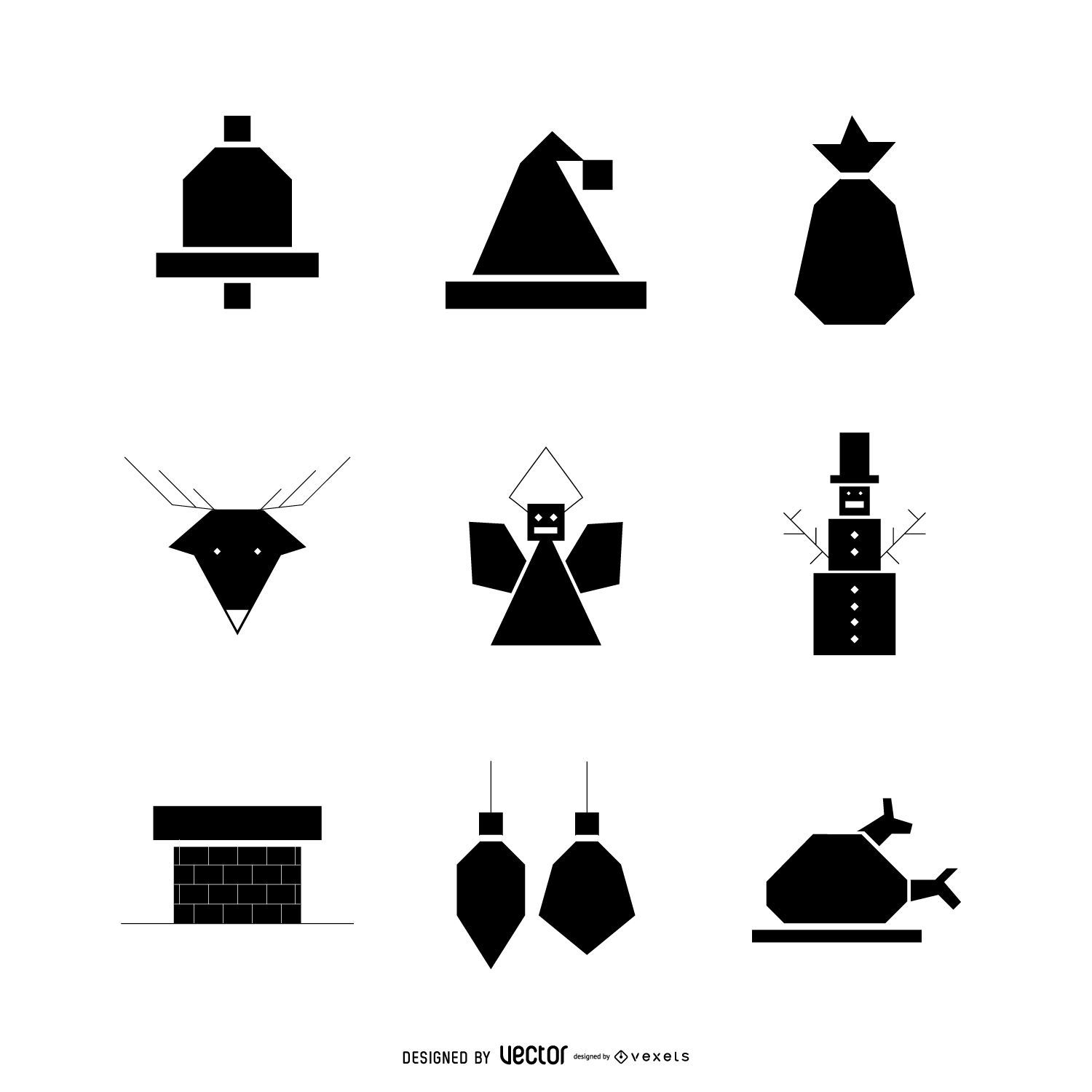 Geometric Christmas icon silhouette pack