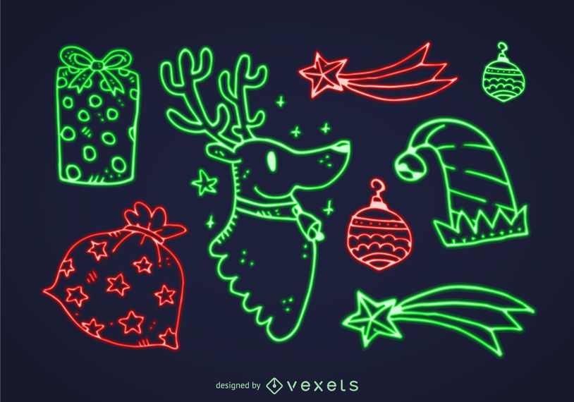 Neon Christmas element set Neon Christmas element set
