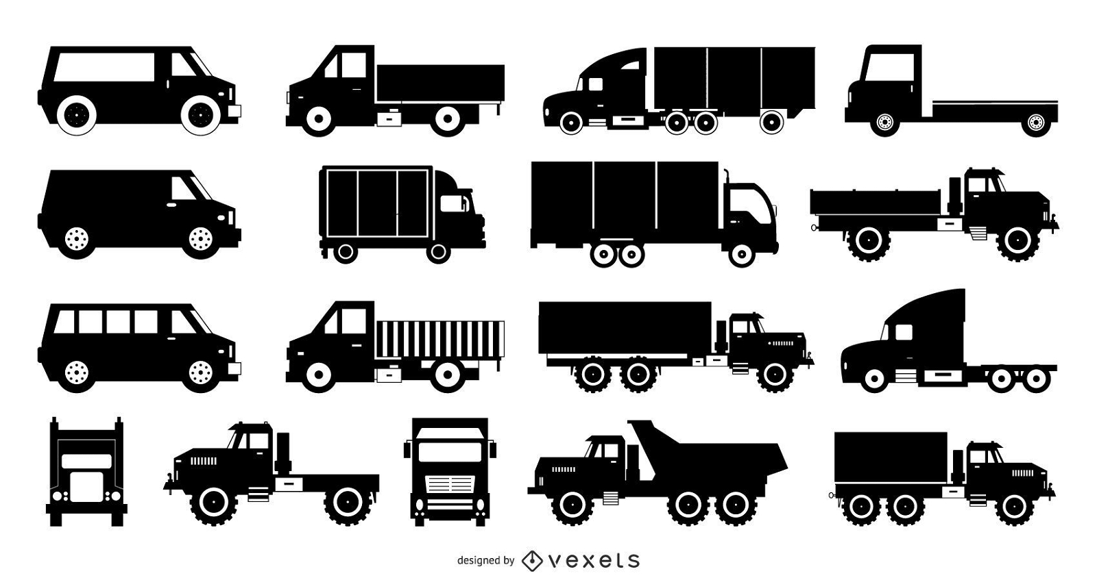 Colección de transporte de silueta de camión plano