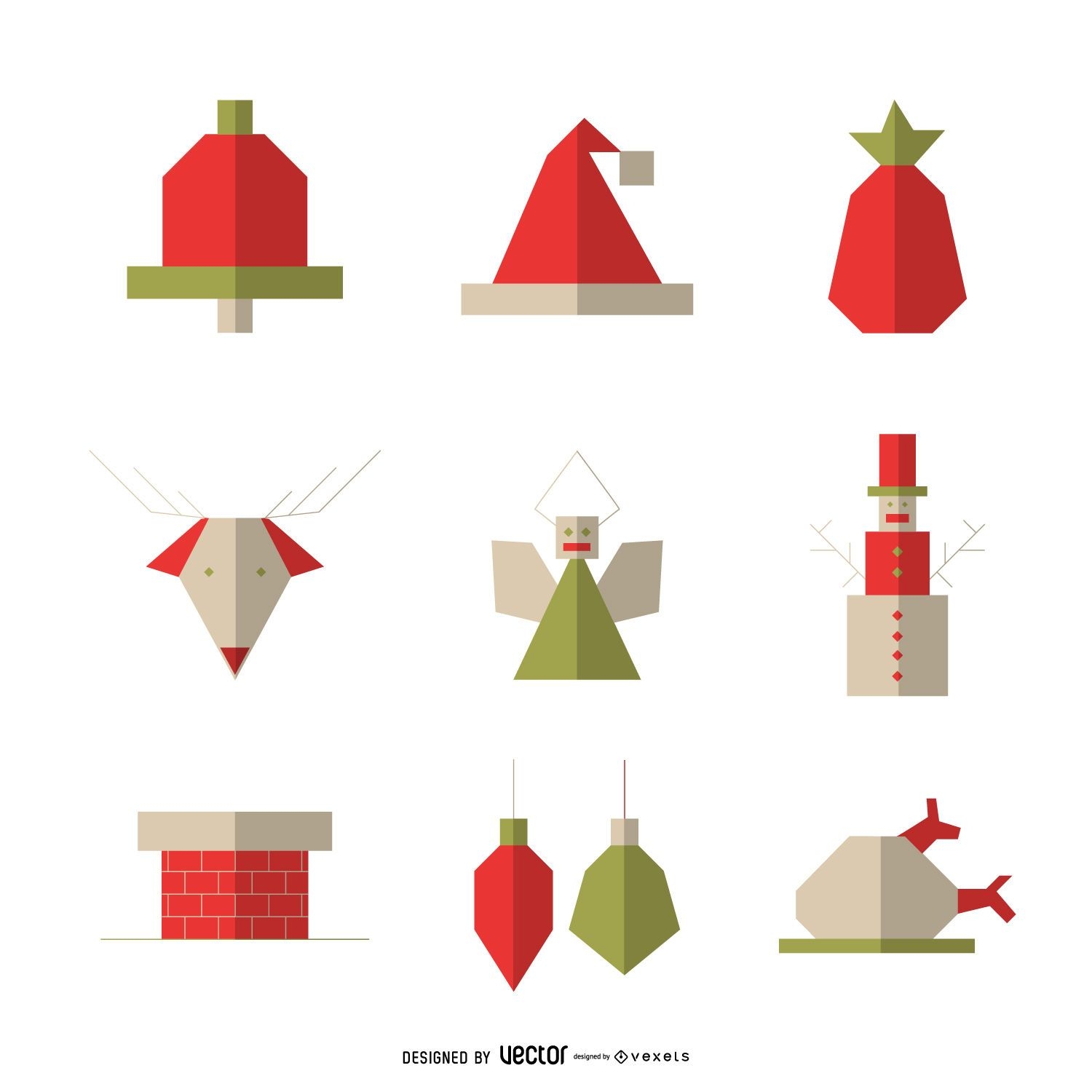 Geometric flat Christmas icon set