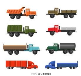 Conjunto de ilustração de caminhão plano