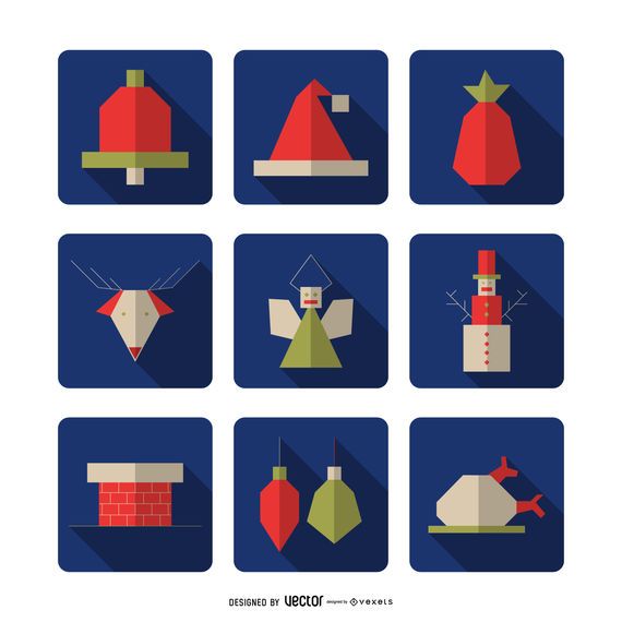 Colección de iconos cuadrados geométricos de Navidad Colección de iconos cuadrados geométricos de Navidad