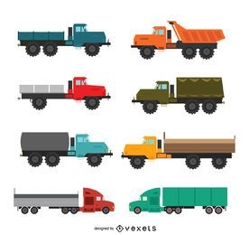 Colección de ilustraciones de camiones planos