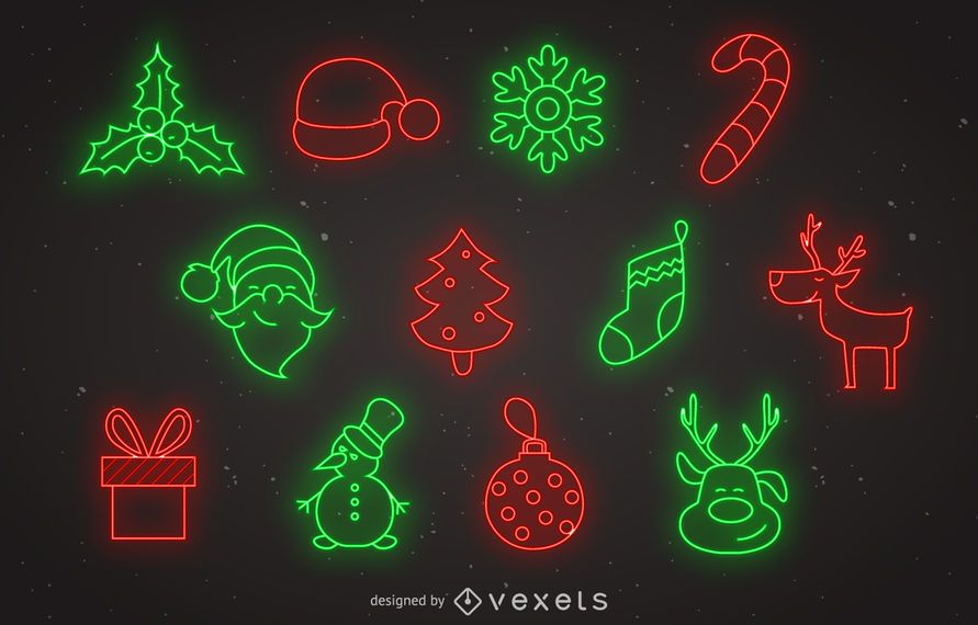 Neon Christmas Icon Set - Vector Download