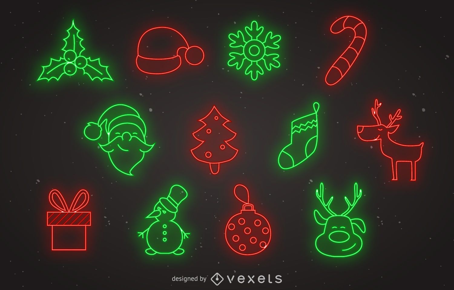 Neon Christmas icon set