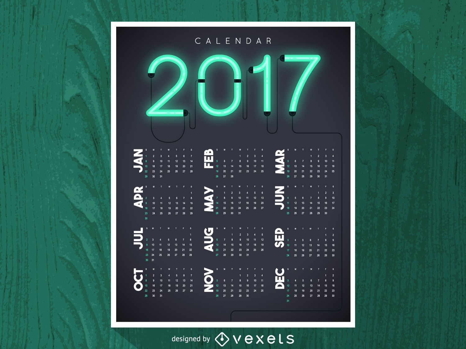 Calendario de neón brillante 2017