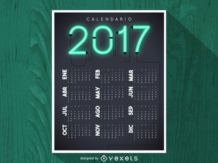 2017 calendário de néon em espanhol 2017 calendário de néon em espanhol