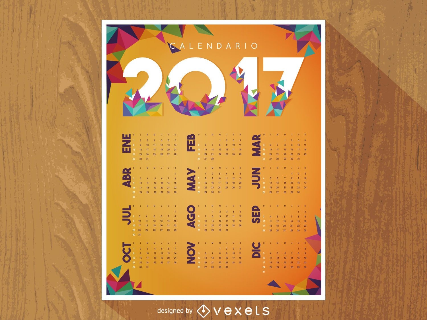 2017 polygonal calendar in Spanish