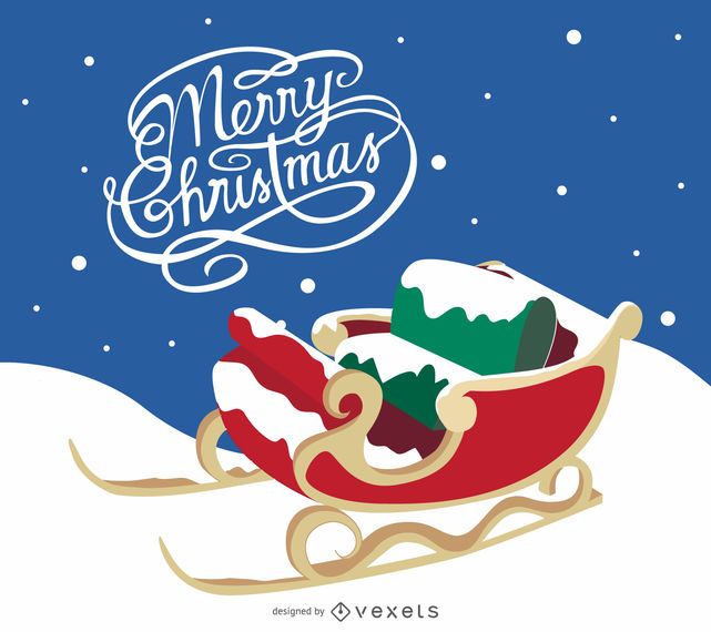 Merry Christmas card with sleigh on the snow Merry Christmas card with sleigh on the snow