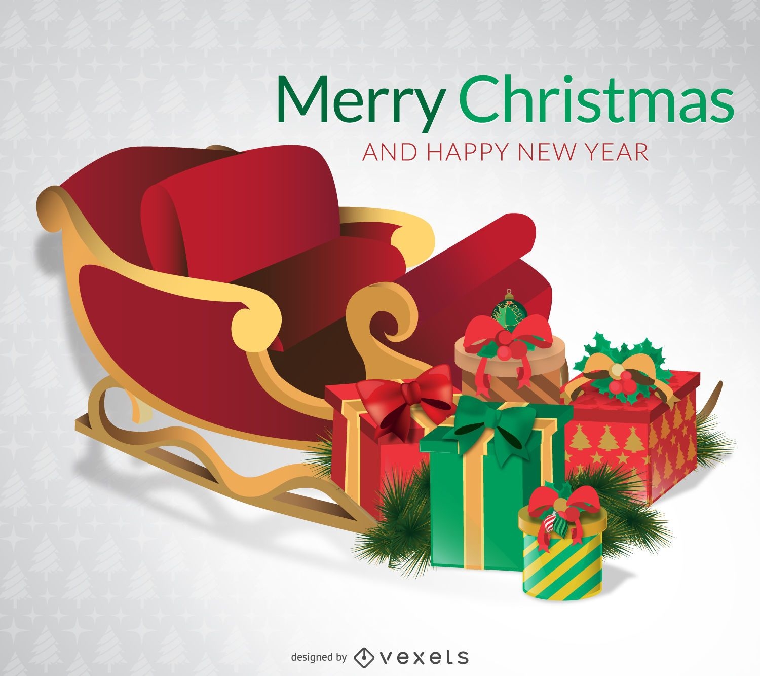 Merry Christmas card with sleigh