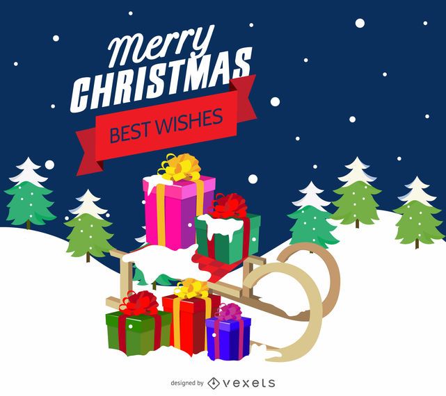 Christmas card with sleigh and gifts Christmas card with sleigh and gifts
