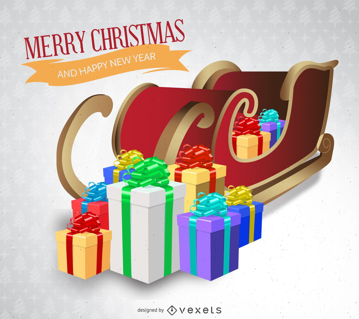 Christmas card with 3D sleigh