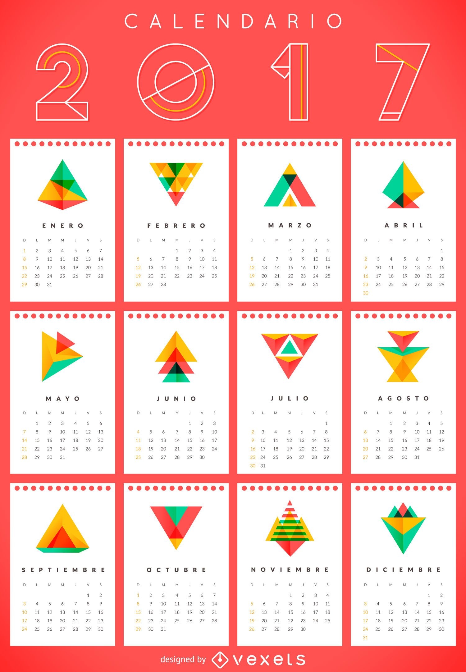 2017 geometric calendar in Spanish