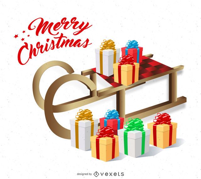 Isolated Christmas card with sleigh Isolated Christmas card with sleigh