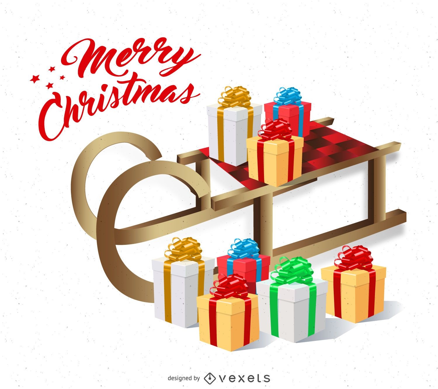 Isolated Christmas card with sleigh