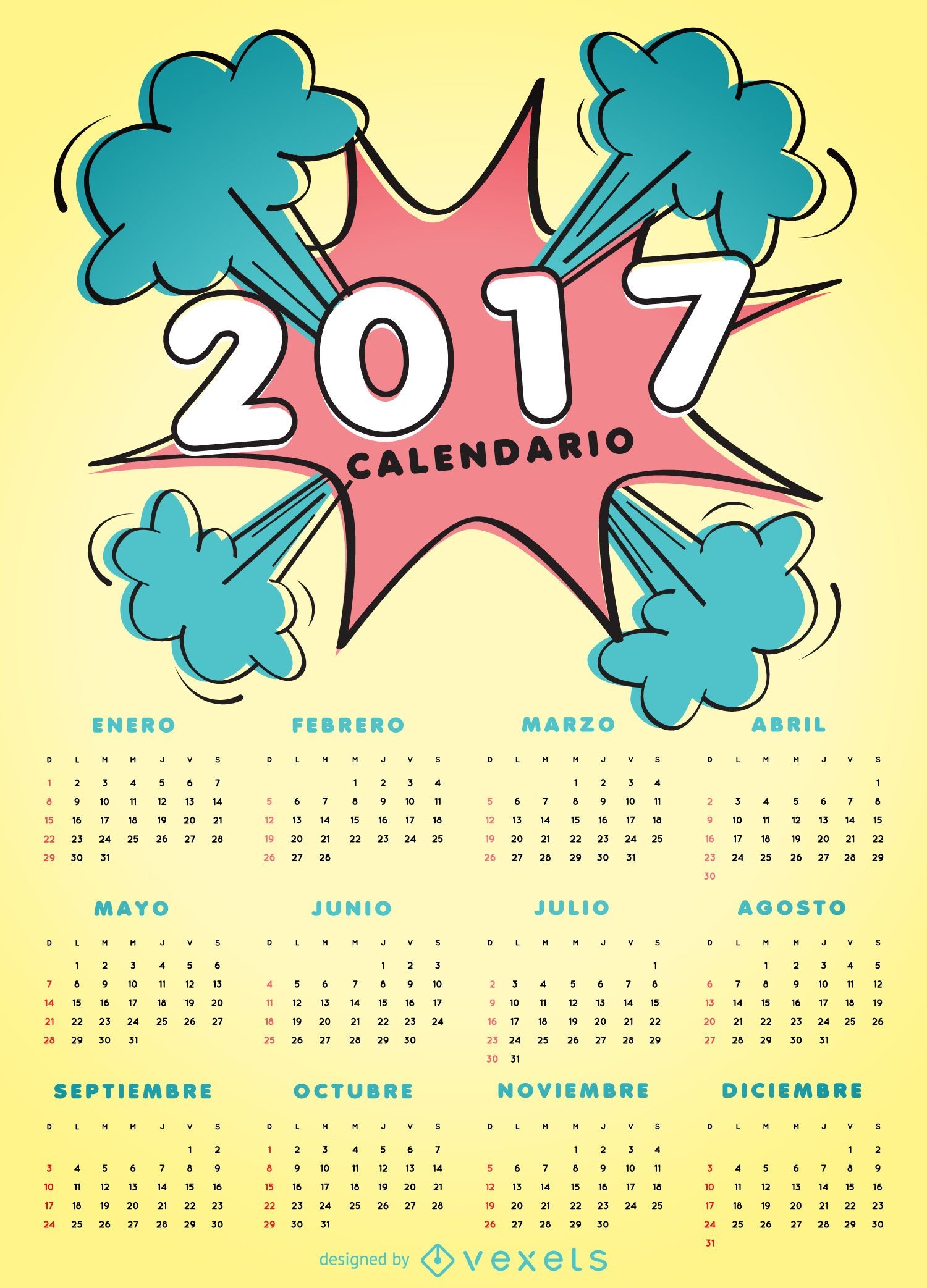 2017 comic style calendar in Spanish