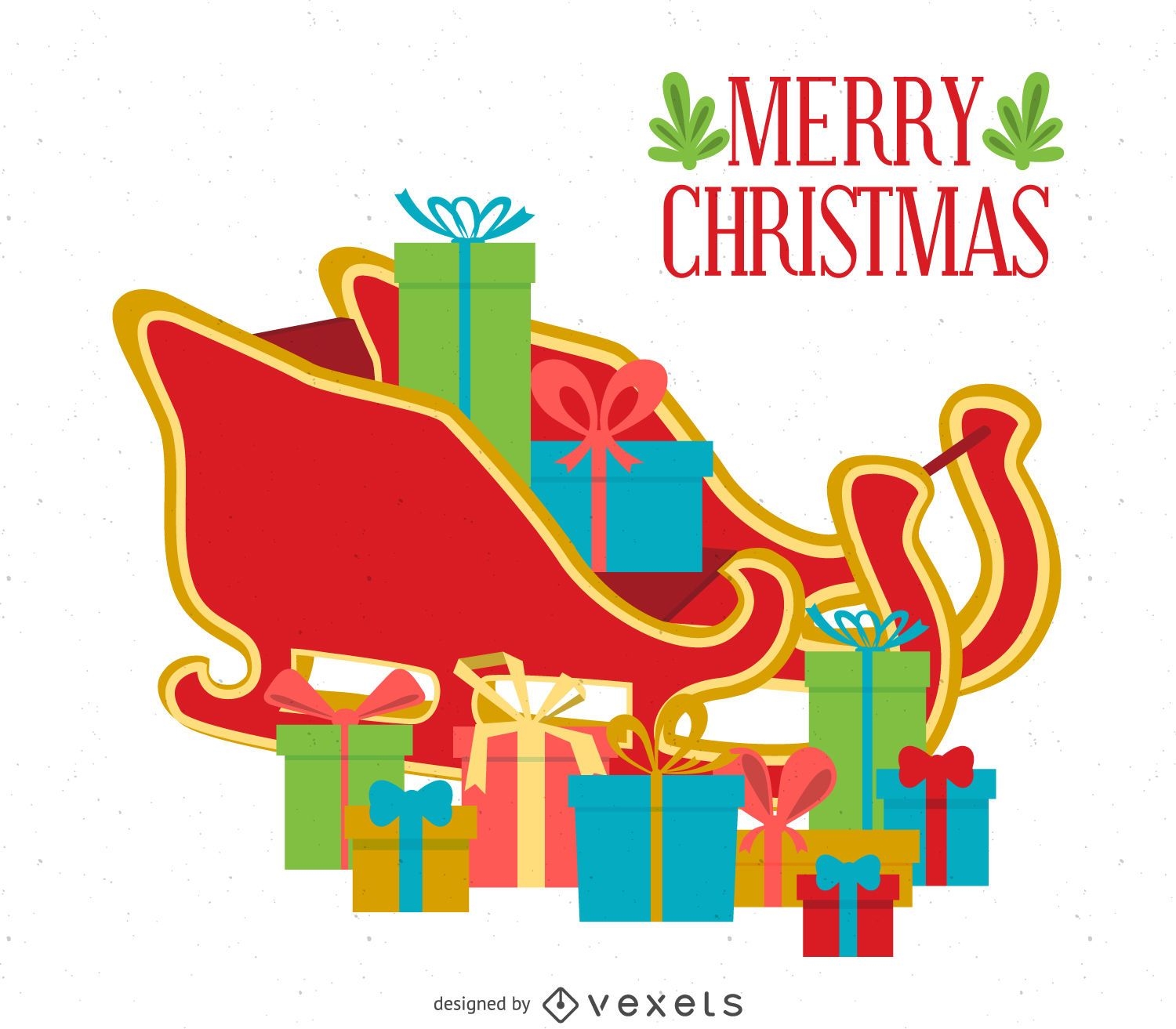 Flat Christmas card with sleigh