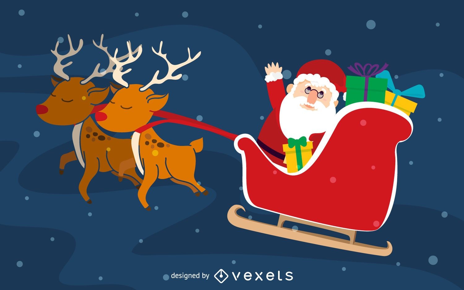 Santa on reindeer sleigh illustration