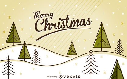 Paisagem de inverno plana de Natal com árvores