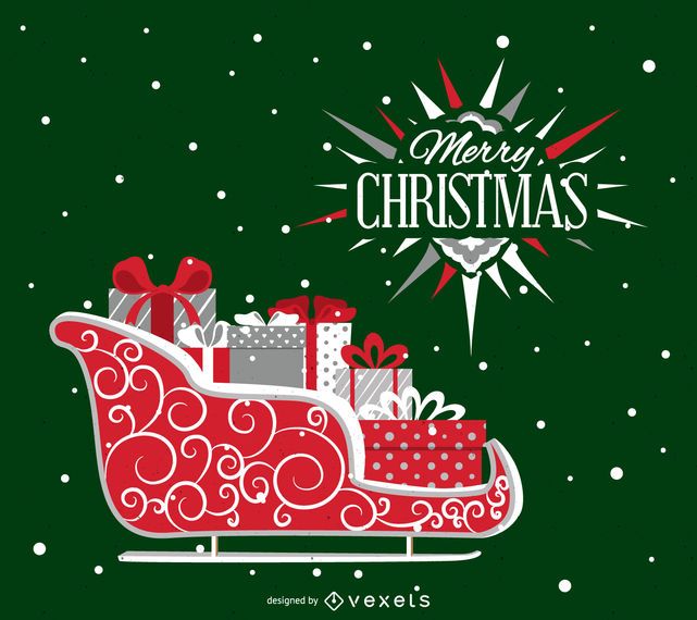 Christmas card with sleigh and label Christmas card with sleigh and label
