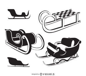 Black and white sleigh illustrations