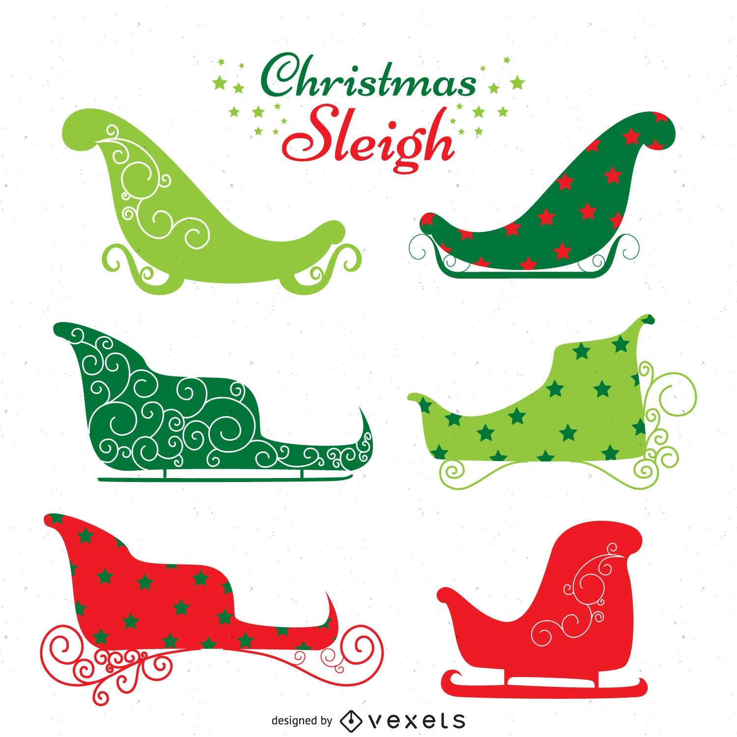 Colorful sleigh silhouette set