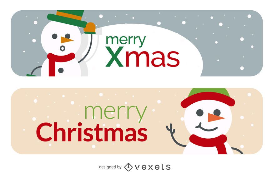 Flat Christmas snowman banner set Flat Christmas snowman banner set