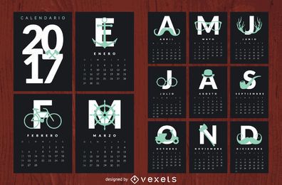 Hipster 2017 calendar in Spanish Hipster 2017 calendar in Spanish