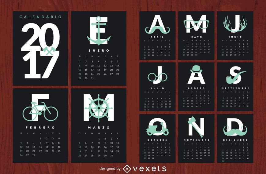 Hipster 2017 calendar in Spanish Hipster 2017 calendar in Spanish