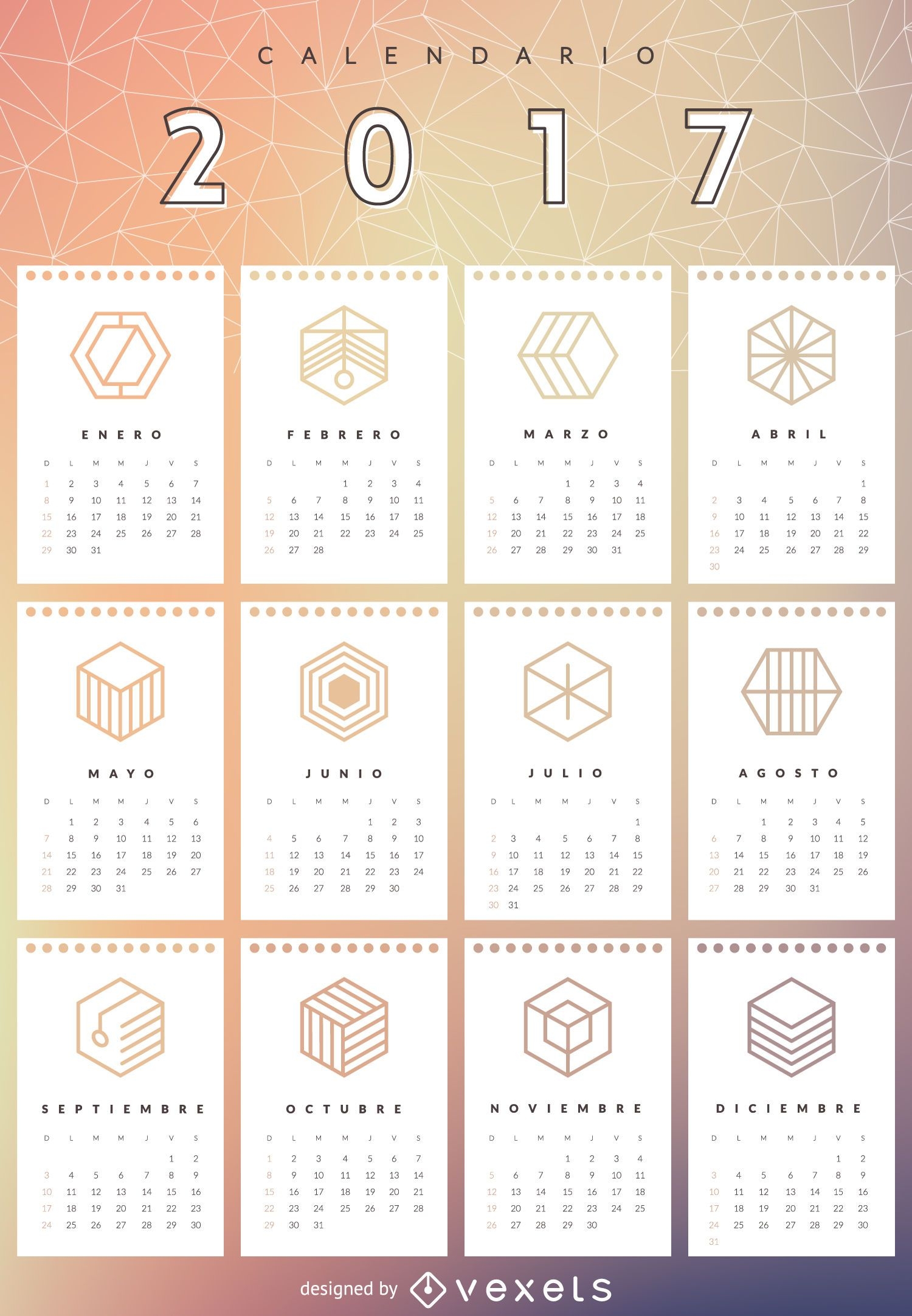 Geometrischer Netzkalender 2017 auf Spanisch