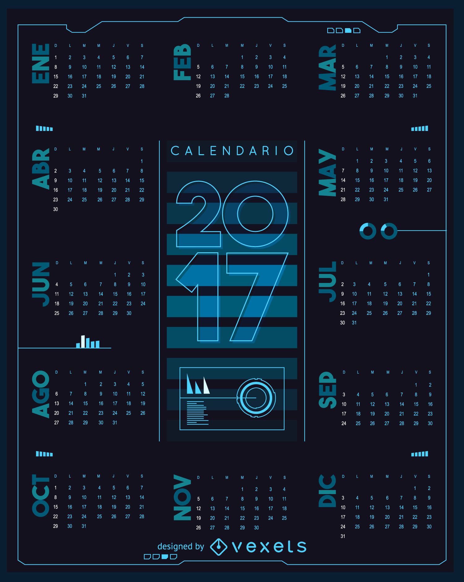 2017 futuristic calendar in Spanish