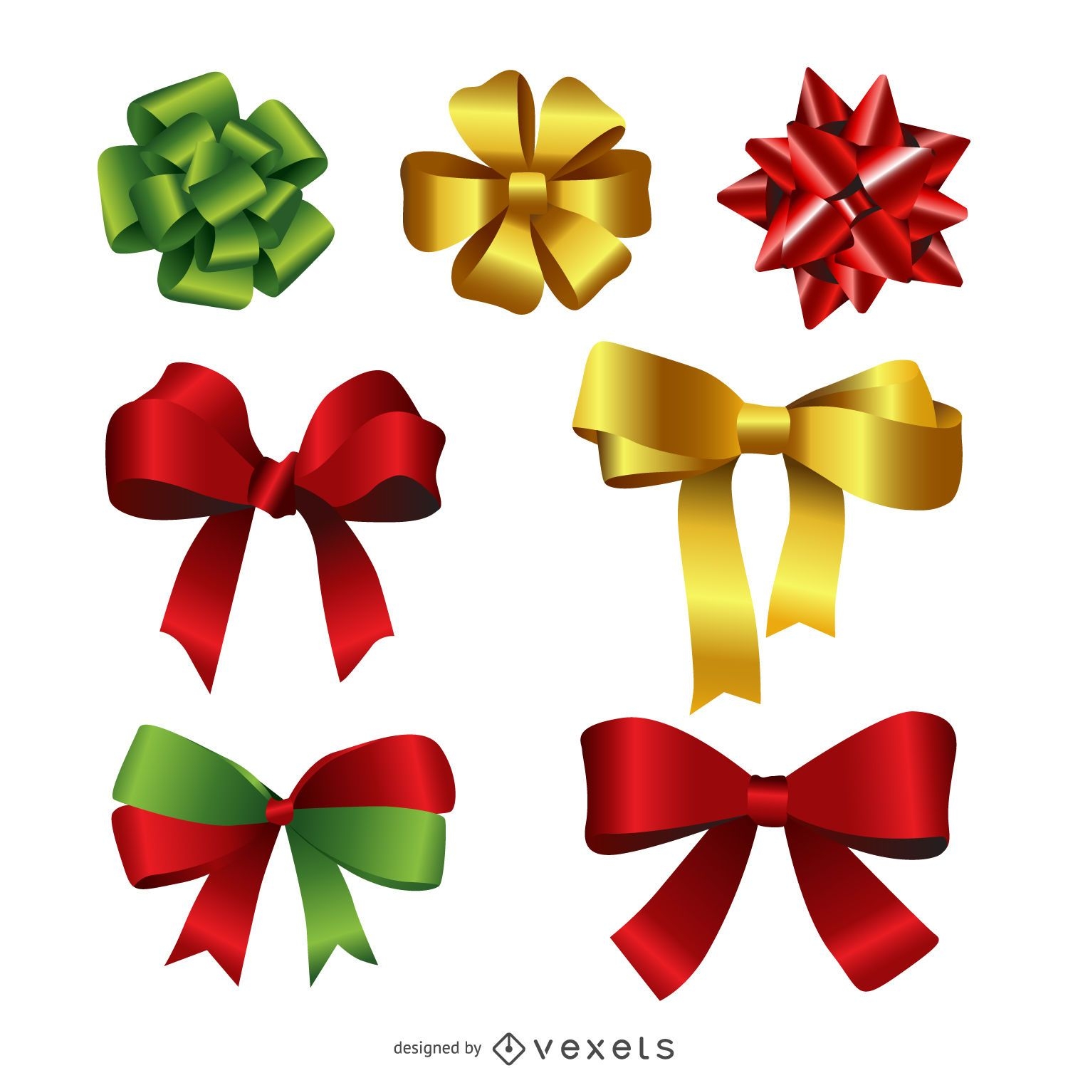 Realistic 3D gift bow set