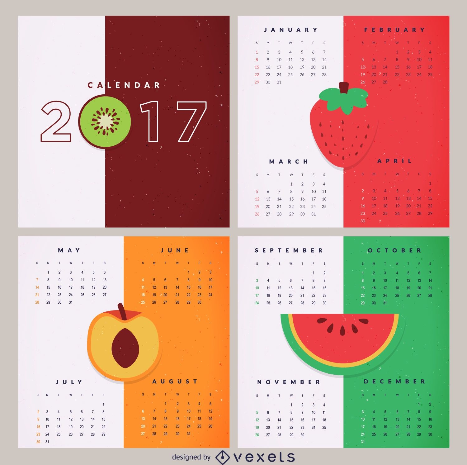 Calendario de frutas coloridas 2017