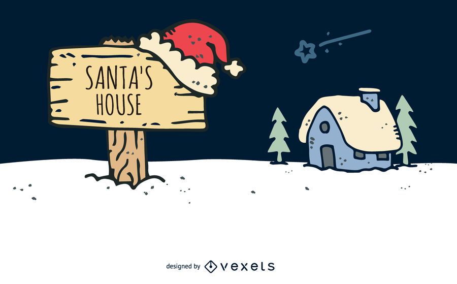 Hand drawn Santa house Hand drawn Santa house