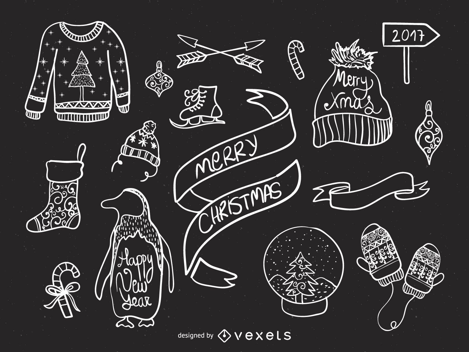 Christmas elements doodles set
