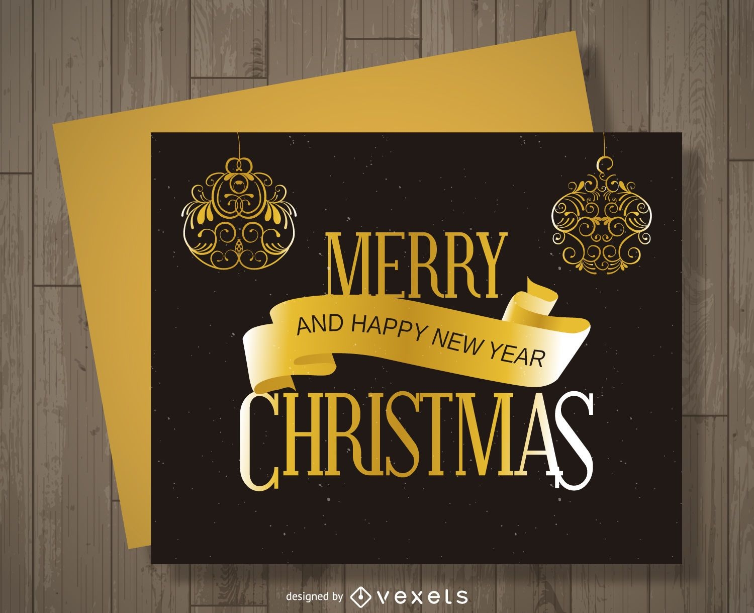 Cartão de Natal dourado e preto