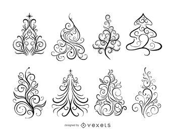Swirl ornamental Christmas trees