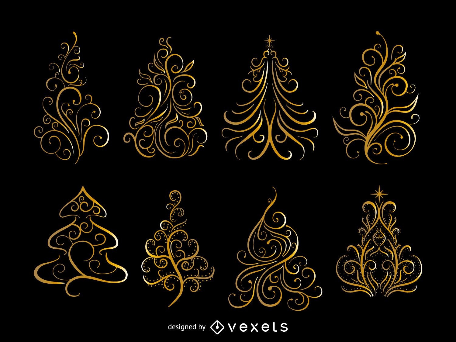Golden swirls Christmas tree set
