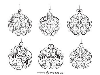 Christmas ornament swirl illustration set