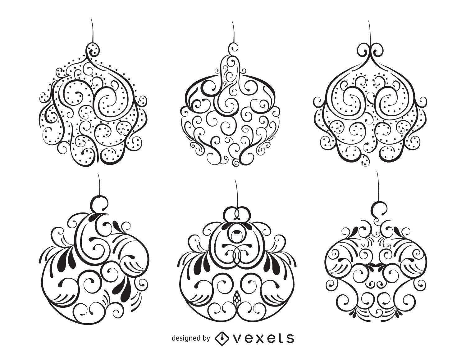 Christmas Ornament Swirl Illustration Set - Vector Download