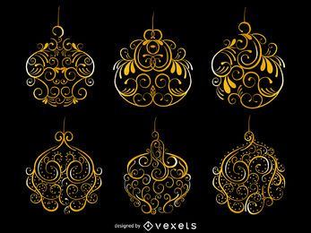 Goldenes wirbelt Weihnachtsverzierungsset